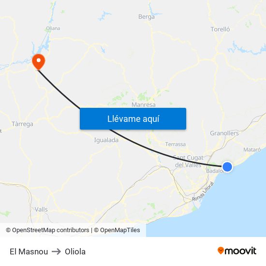 El Masnou to Oliola map