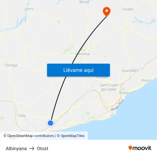Albinyana to Olost map
