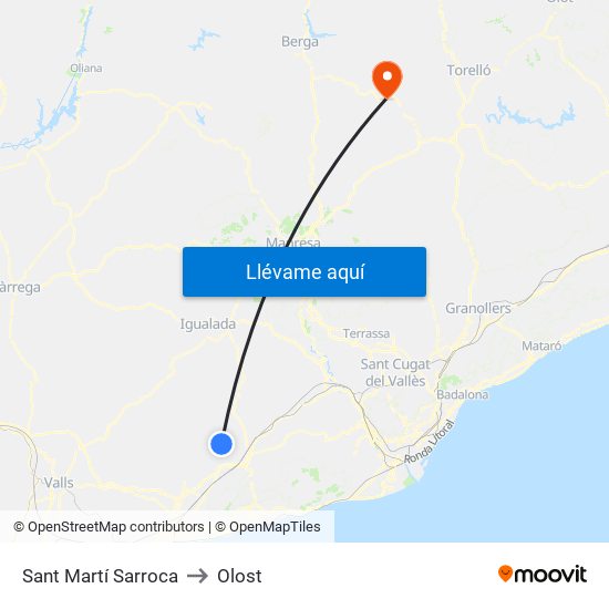 Sant Martí Sarroca to Olost map