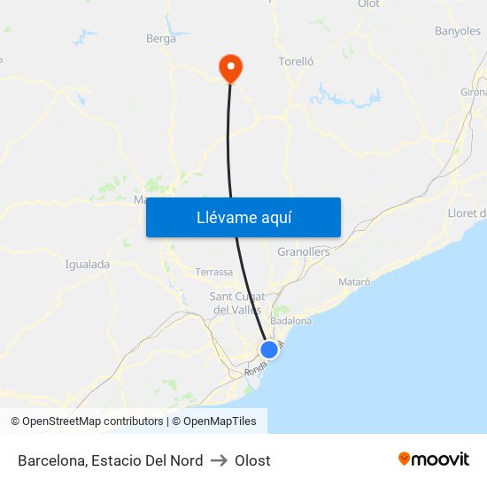 Barcelona, Estacio Del Nord to Olost map