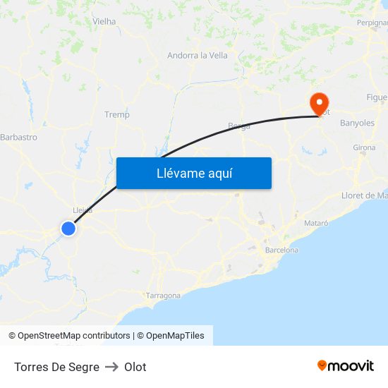 Torres De Segre to Olot map