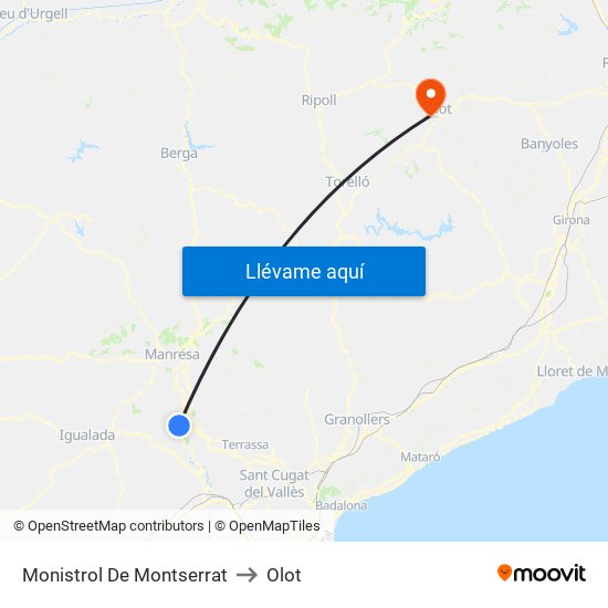 Monistrol De Montserrat to Olot map