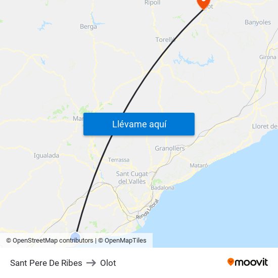 Sant Pere De Ribes to Olot map