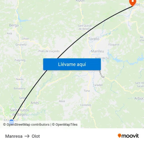 Manresa to Olot map