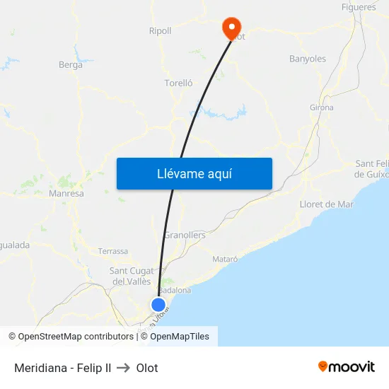 Meridiana - Felip Il to Olot map