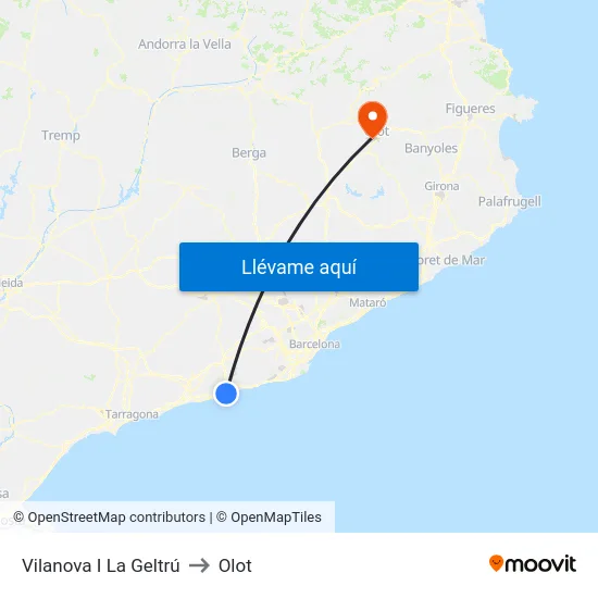 Vilanova I La Geltrú to Olot map