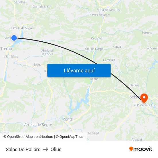Salàs De Pallars to Olius map