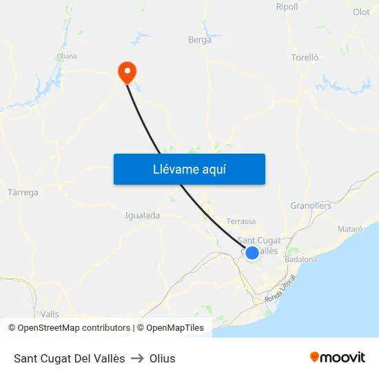 Sant Cugat Del Vallès to Olius map
