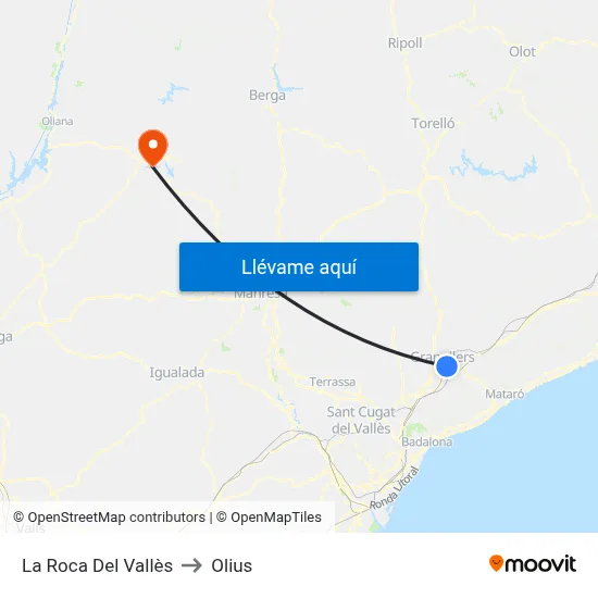 La Roca Del Vallès to Olius map