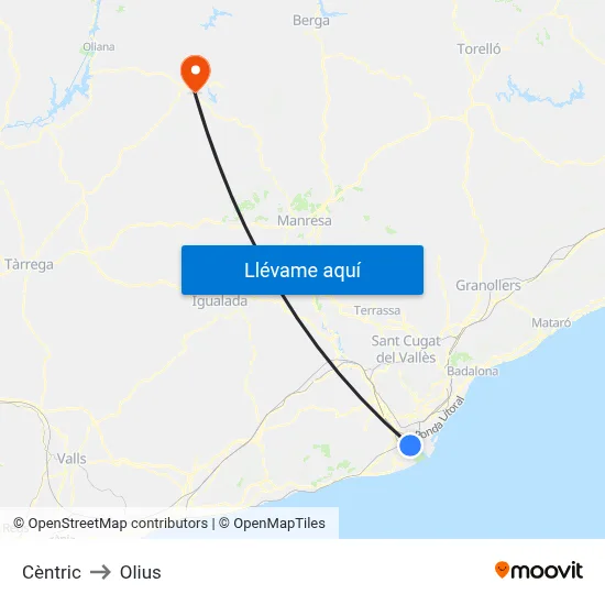 Cèntric to Olius map