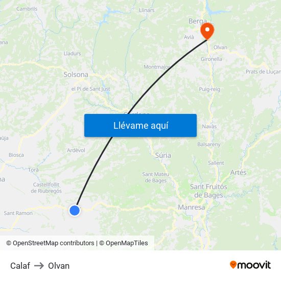 Calaf to Olvan map