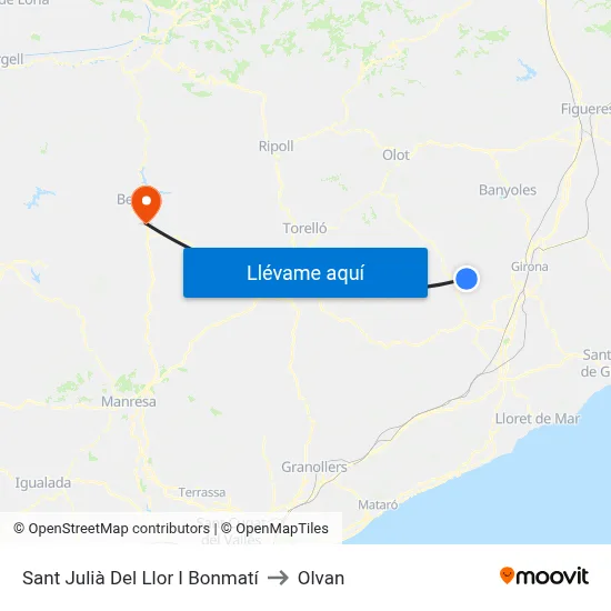 Sant Julià Del Llor I Bonmatí to Olvan map
