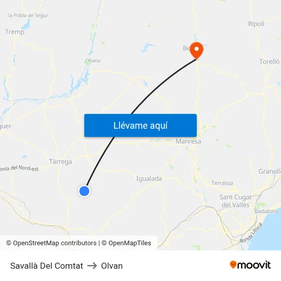 Savallà Del Comtat to Olvan map