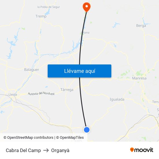 Cabra Del Camp to Organyà map