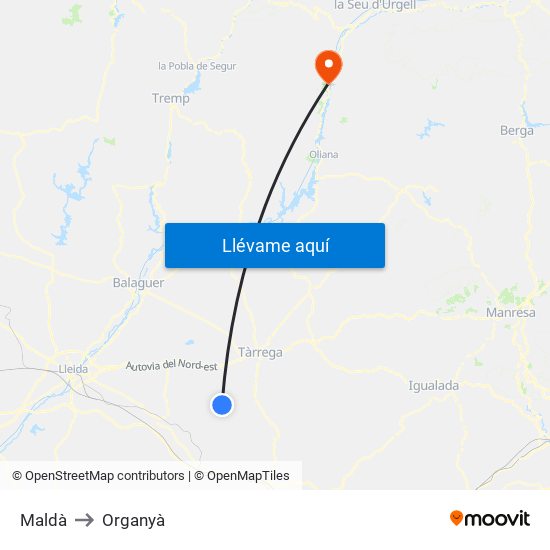 Maldà to Organyà map