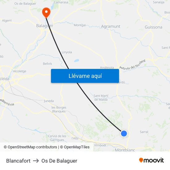 Blancafort to Os De Balaguer map