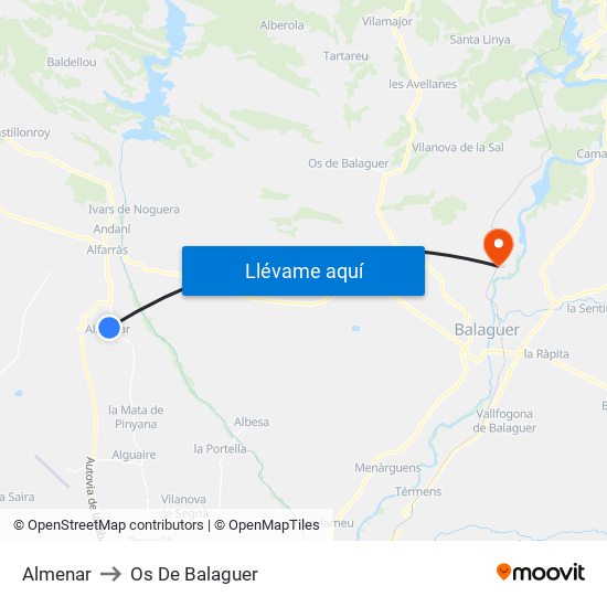 Almenar to Os De Balaguer map