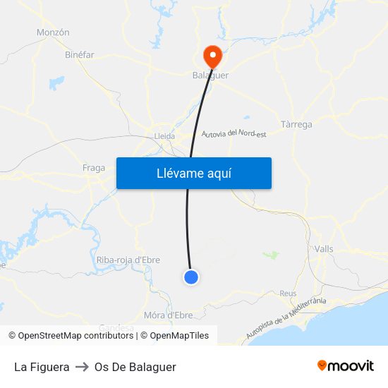 La Figuera to Os De Balaguer map