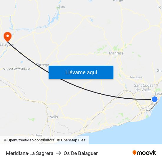 Meridiana-La Sagrera to Os De Balaguer map