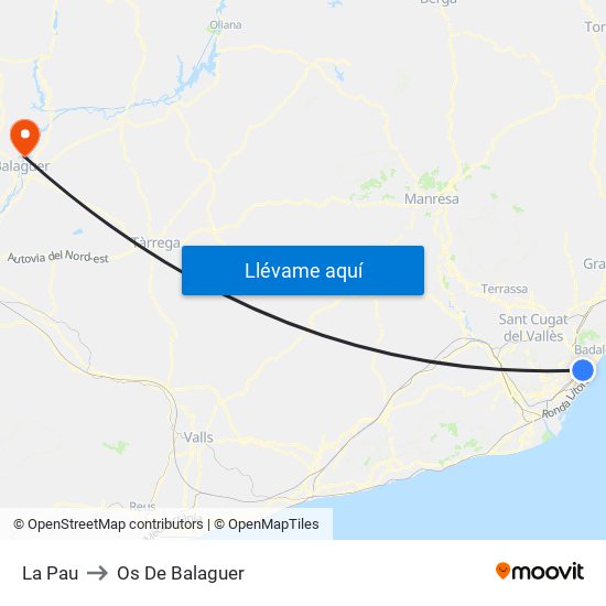 La Pau to Os De Balaguer map