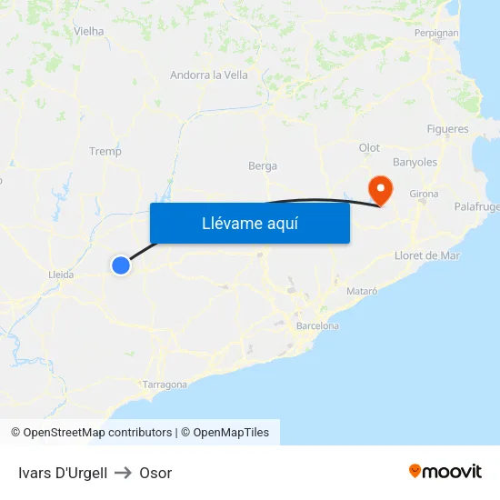 Ivars D'Urgell to Osor map