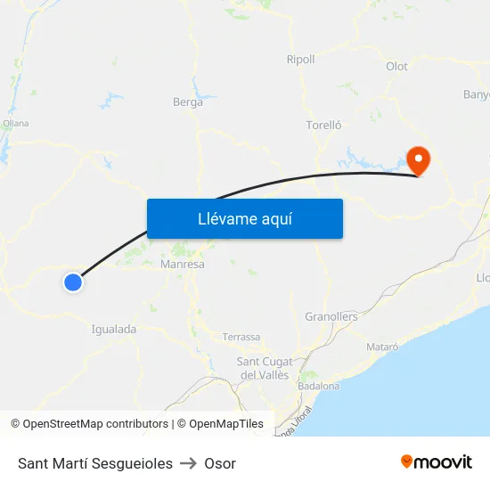 Sant Martí Sesgueioles to Osor map