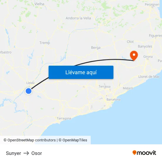 Sunyer to Osor map
