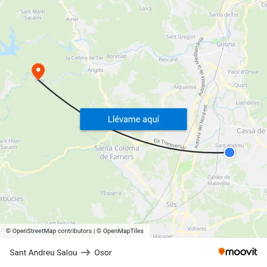 Sant Andreu Salou to Osor map