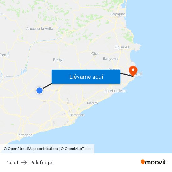 Calaf to Palafrugell map