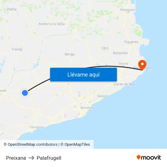 Preixana to Palafrugell map