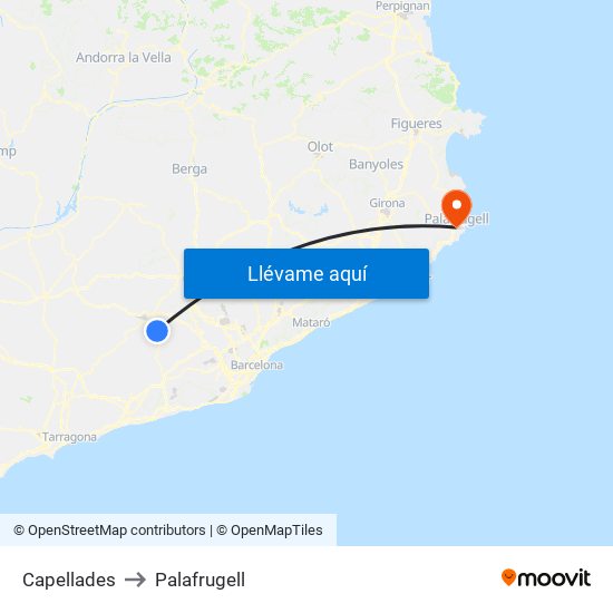 Capellades to Palafrugell map