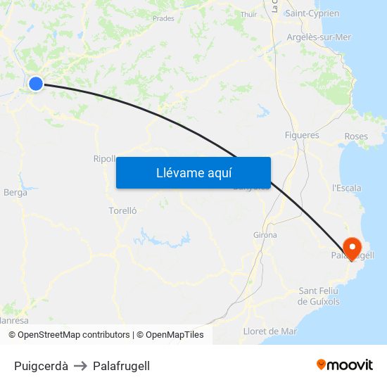 Puigcerdà to Palafrugell map