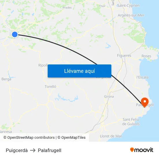 Puigcerdà to Palafrugell map