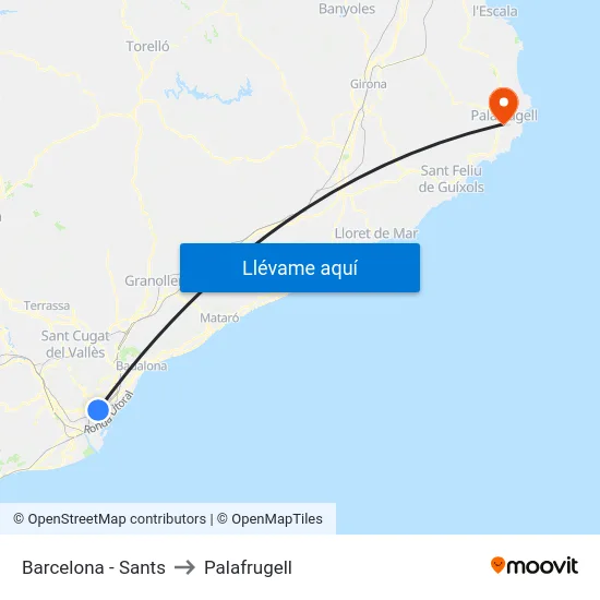 Barcelona - Sants to Palafrugell map