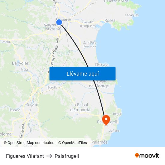Figueres Vilafant to Palafrugell map