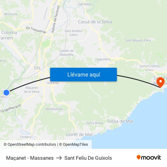 Maçanet - Massanes to Sant Feliu De Guíxols map