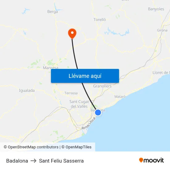 Badalona to Sant Feliu Sasserra map