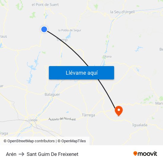 Arén to Sant Guim De Freixenet map