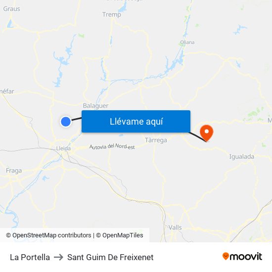 La Portella to Sant Guim De Freixenet map