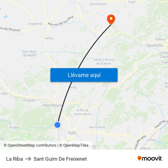 La Riba to Sant Guim De Freixenet map