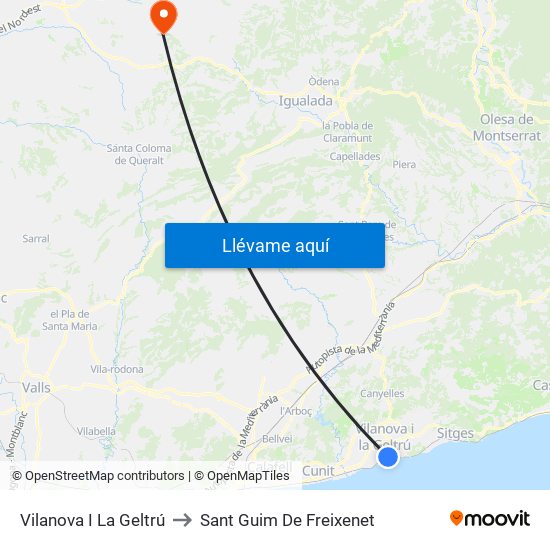 Vilanova I La Geltrú to Sant Guim De Freixenet map