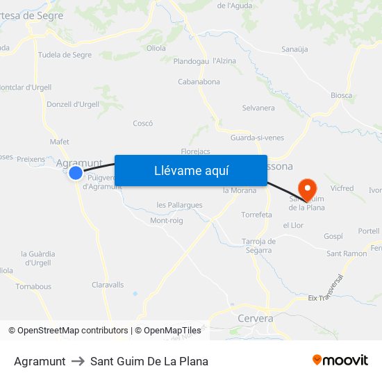 Agramunt to Sant Guim De La Plana map