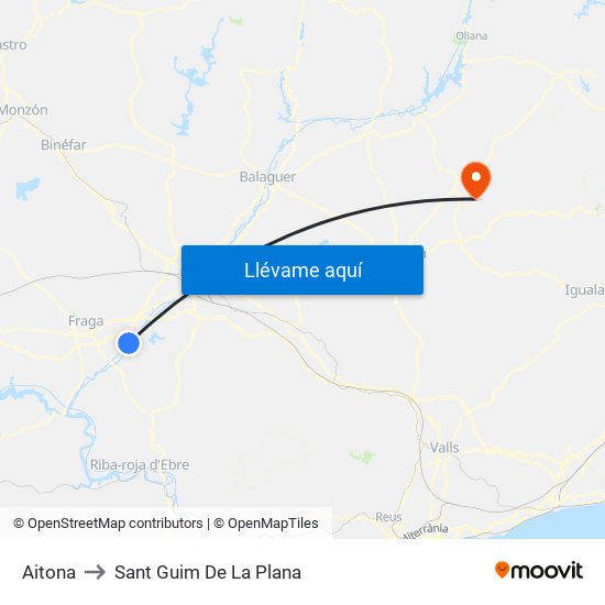 Aitona to Sant Guim De La Plana map