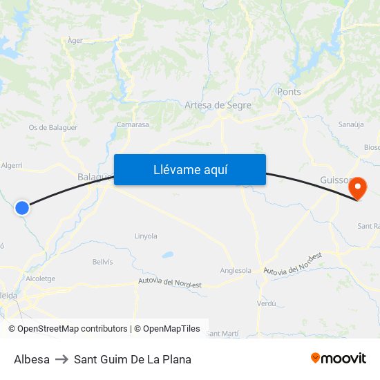Albesa to Sant Guim De La Plana map