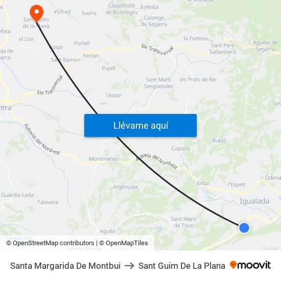 Santa Margarida De Montbui to Sant Guim De La Plana map