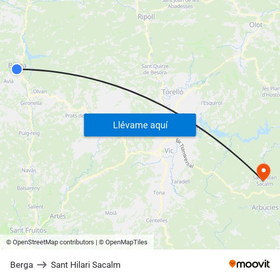 Berga to Sant Hilari Sacalm map