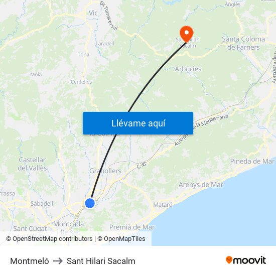 Montmeló to Sant Hilari Sacalm map