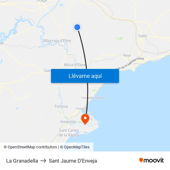 La Granadella to Sant Jaume D'Enveja map