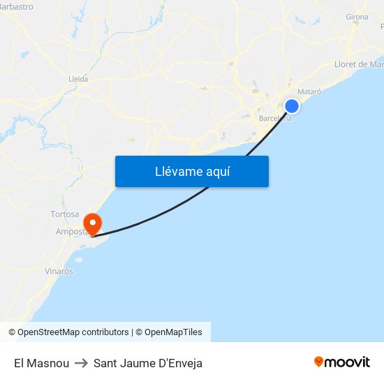 El Masnou to Sant Jaume D'Enveja map