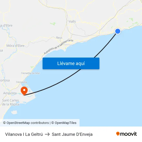 Vilanova I La Geltrú to Sant Jaume D'Enveja map